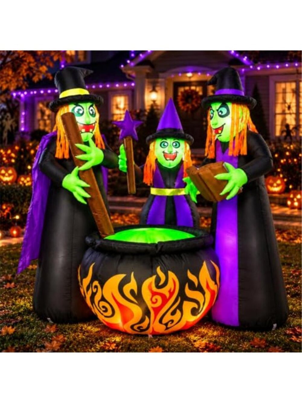 6 FT Halloween Inflatables 3 Witches Around Cauldron Outdoor Decorations, Scary